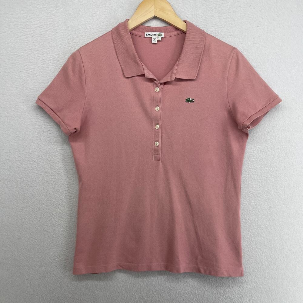LACOSTE Shirt Womens 42 L Polo Golf Performance Pique Stretch Cotton Pink - Picture 2 of 12